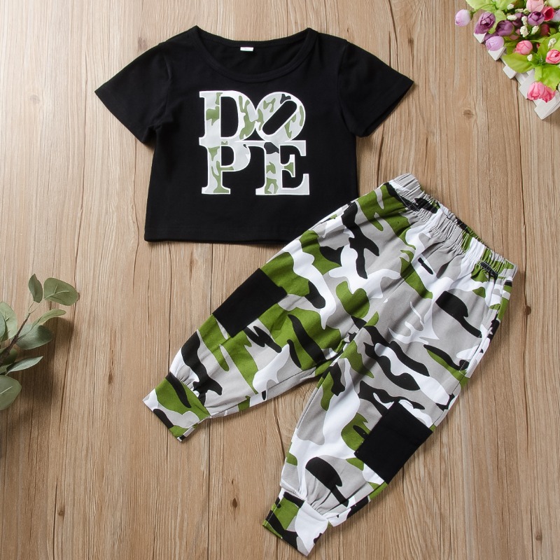 

lovely Casual Letter Black Boy Two-piece Pants Set