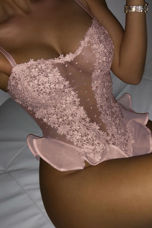 

lovely Sexy See-through Patchwork Pink Teddies