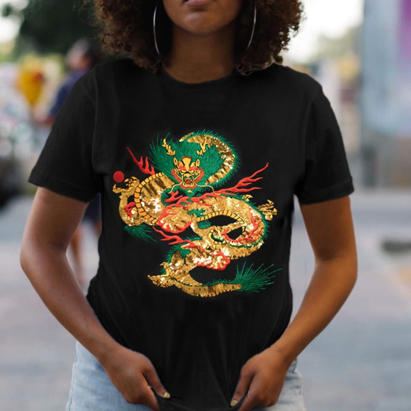 

lovely Street O Neck Print Black T-shirt