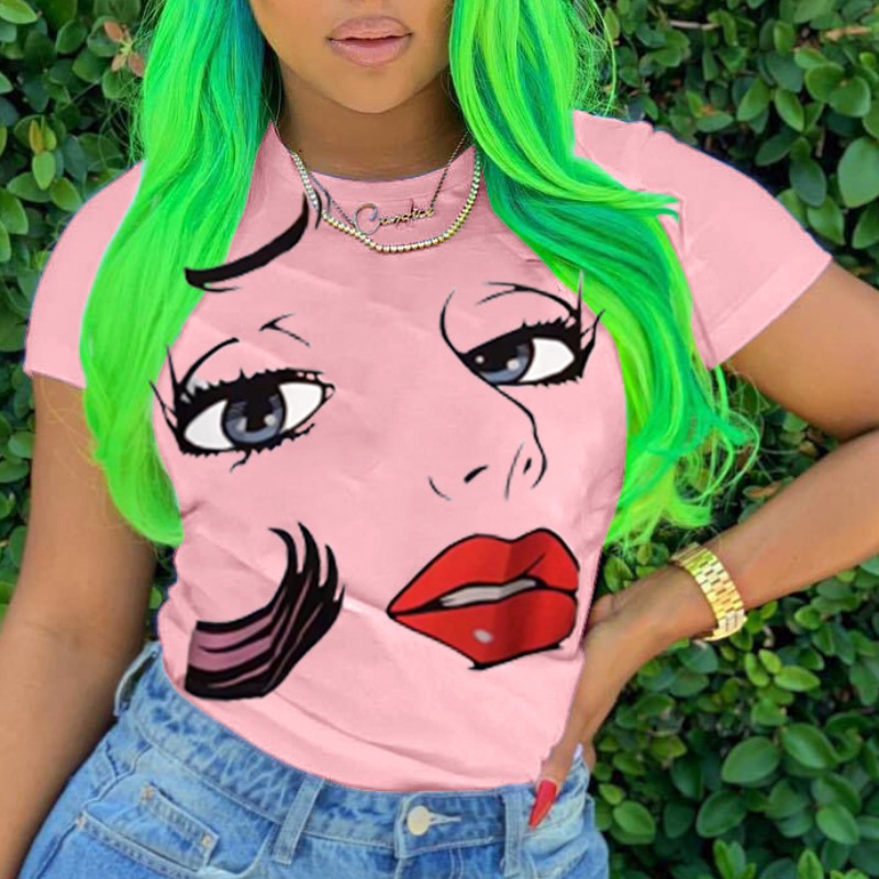 

lovely Leisure O Neck Print Pink T-shirt