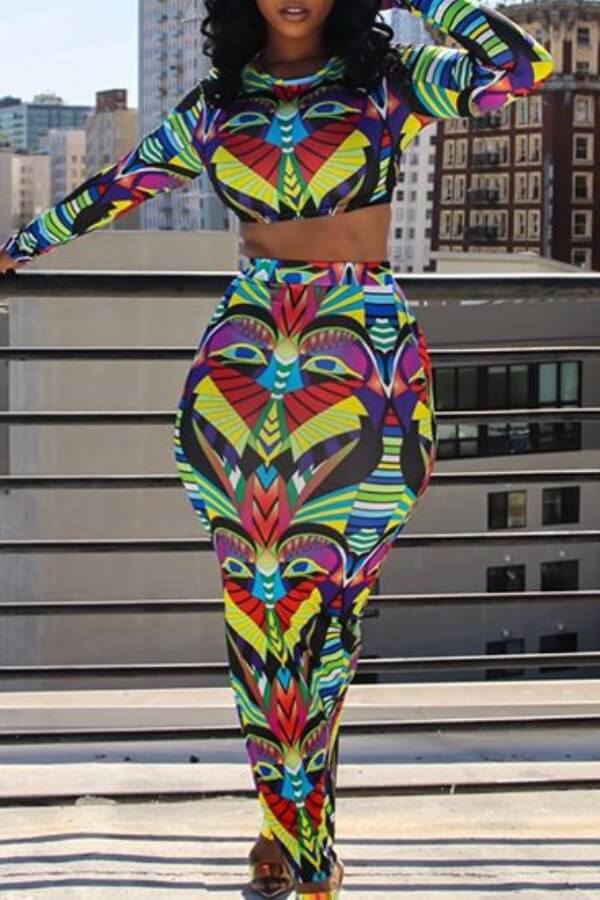

Lovely Leisure Print Multicolor Two-piece Skirt Set, Multi
