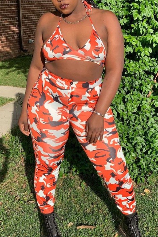 

lovely Sportswear Print Red Plus Size Two-piece Pants Set