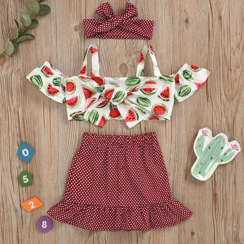 

lovely Sweet Print Red Girl Two-piece Skirt Set