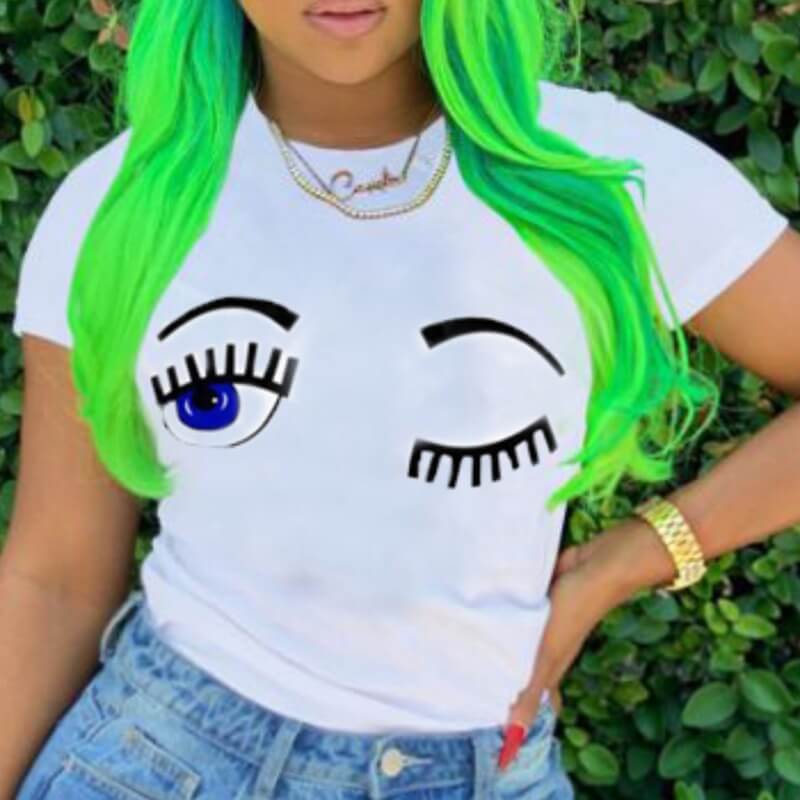 

Lovely Casual O Neck Print White T-shirt