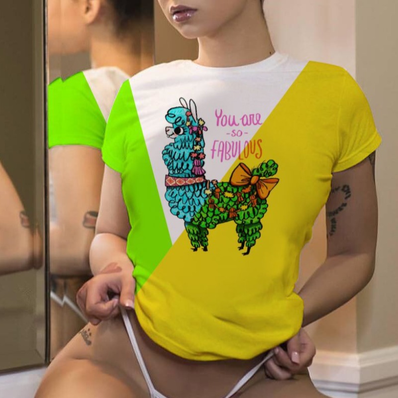 

lovely Leisure O Neck Print Patchwork Yellow T-shirt
