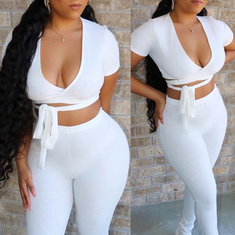 

lovely Sexy Lace-up White Blouse