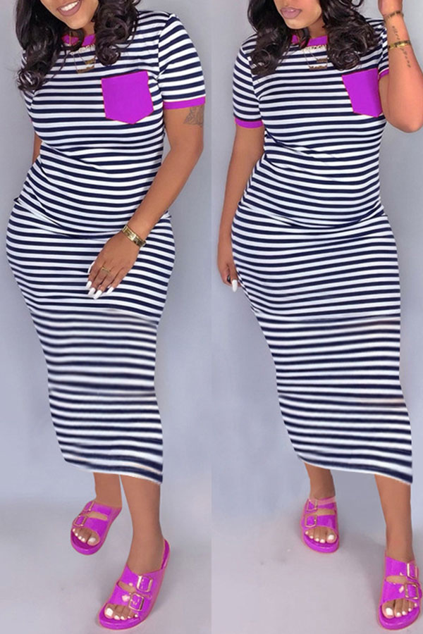 

lovely Casual Striped Purple Ankle Length Dress