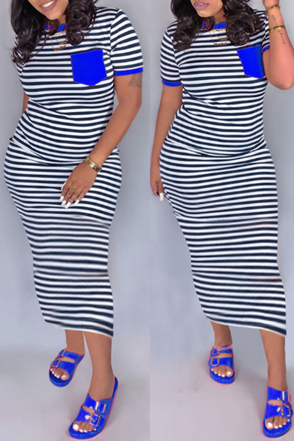 

lovely Casual Striped Blue Ankle Length Dress