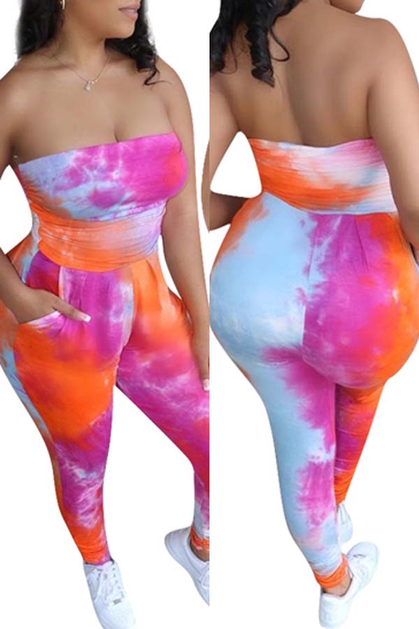 

lovely Bohemian Tie-dye Pink One-piece Jumpsuit