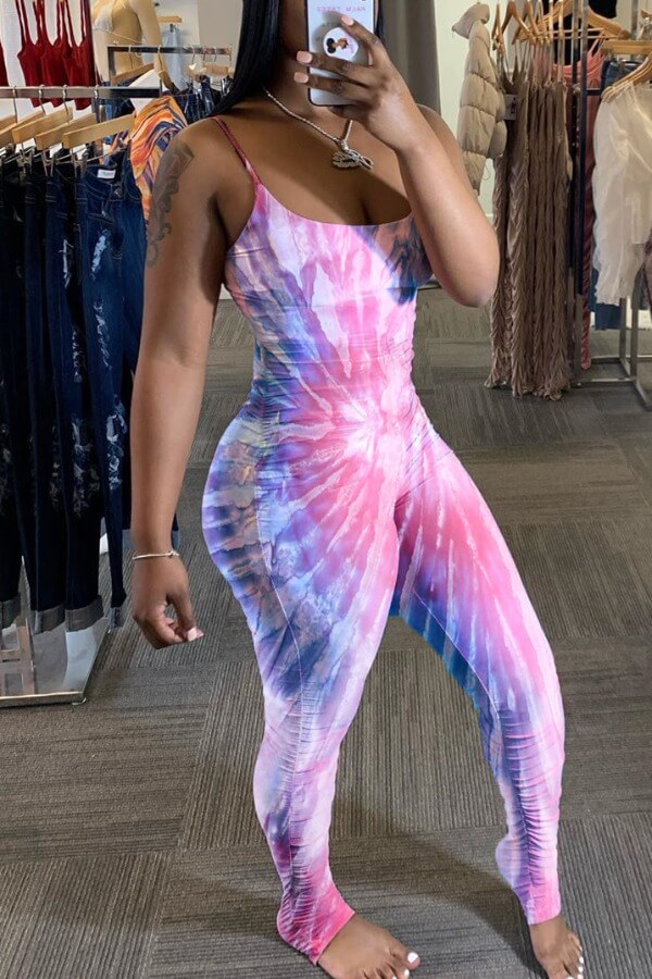 

Lovely Stylish Print Pink One-piece Jumpsuit