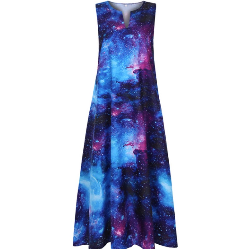 

lovely Casual Starry Sky Print Blue Maxi Plus Size Dress