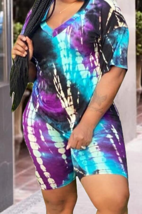 

LW Plus Size Leisure Tie-dye Purple Two-piece Shorts Set