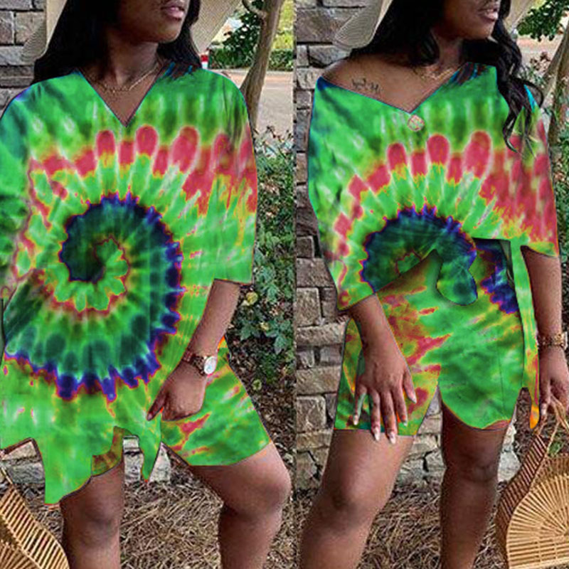

lovely Casual Tie-dye Green Plus Size Two-piece Shorts Set