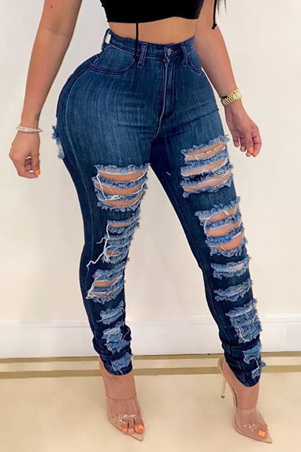 

lovely Trendy Hollow-out Blue Jeans