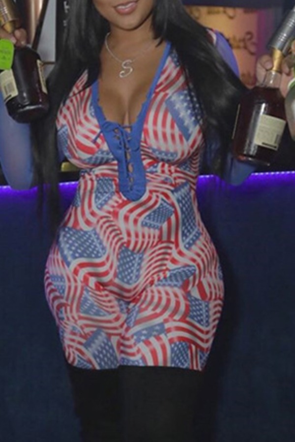

lovely Stylish Print Blue One-piece Romper