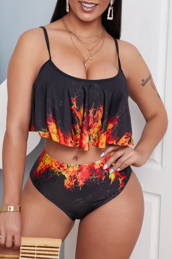 

lovely Print Black Two-piece Swimsuit