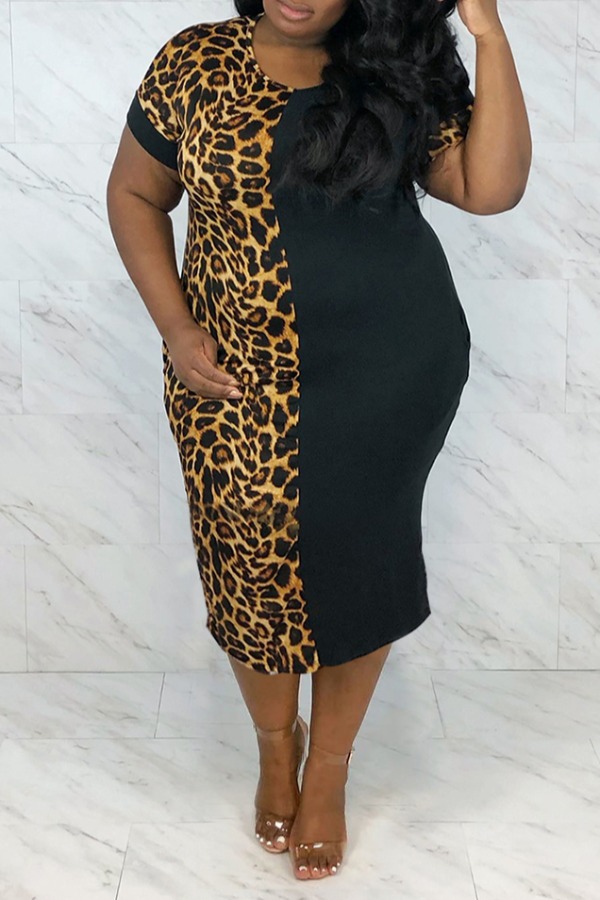 

Lovely Casual Leopard Print Ankle Length Plus Size Dress