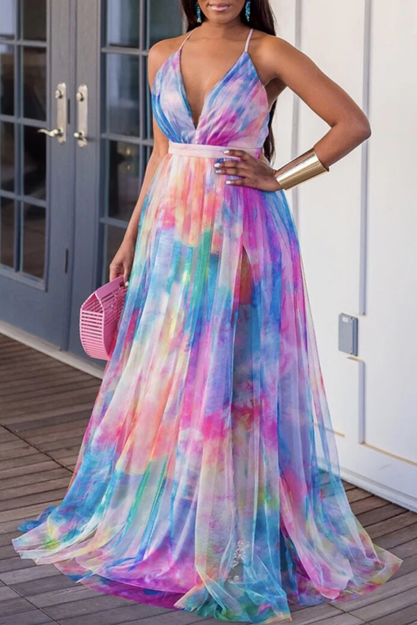 

Lovely Bohemian Print Multicolor Maxi Dress, Multi