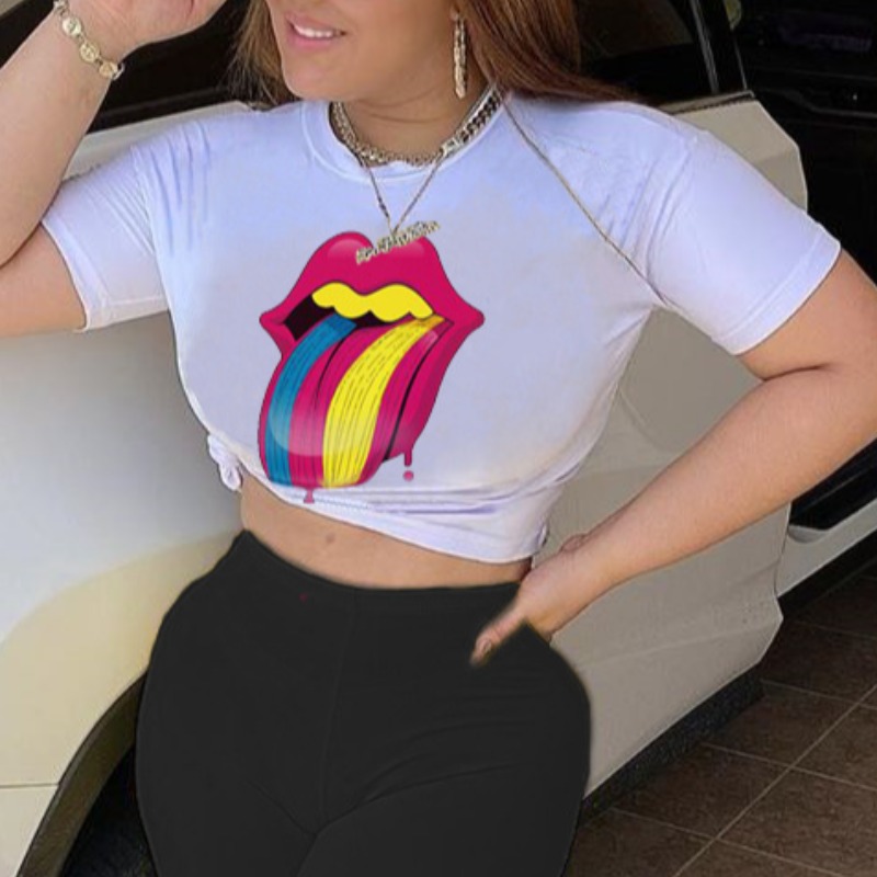 

lovely Street Lip Print Black T-shirt