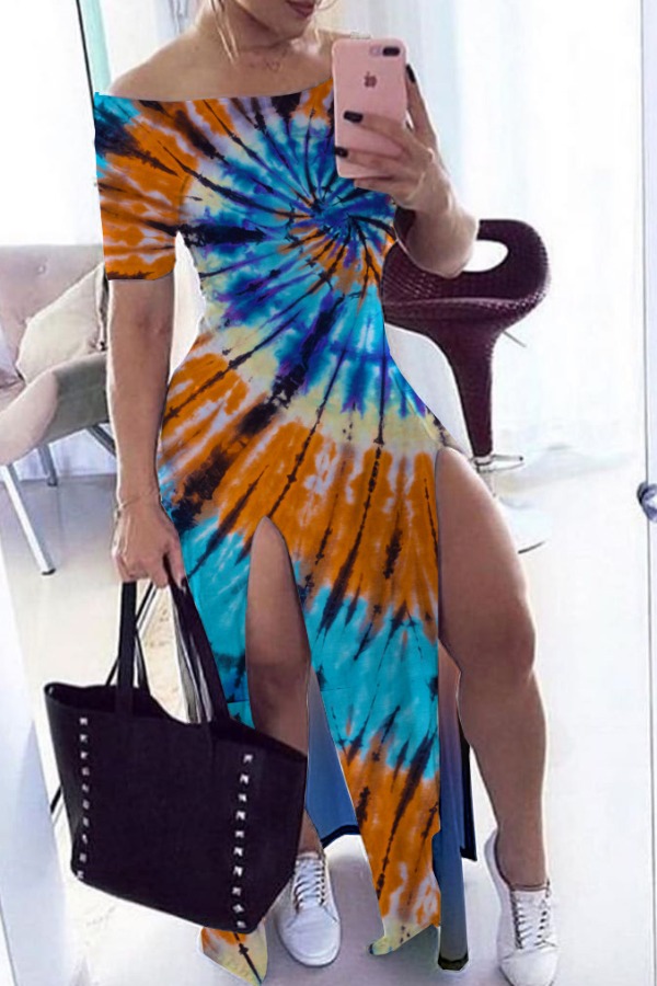 

lovely Stylish Tie-dye Orange Maxi Dress