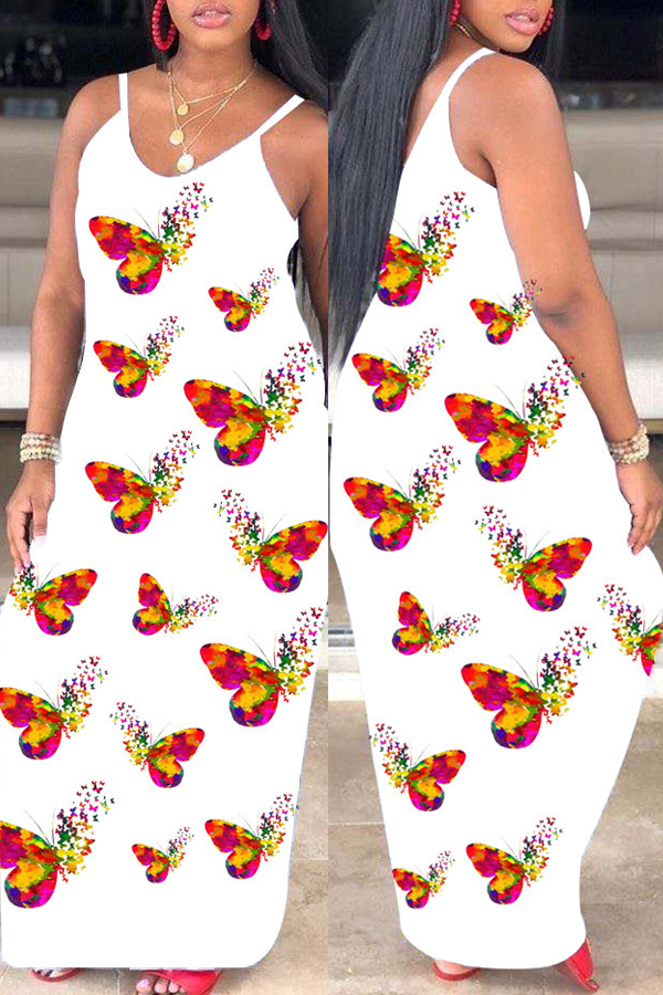 

lovely Trendy Butterfly Print White Maxi Dress