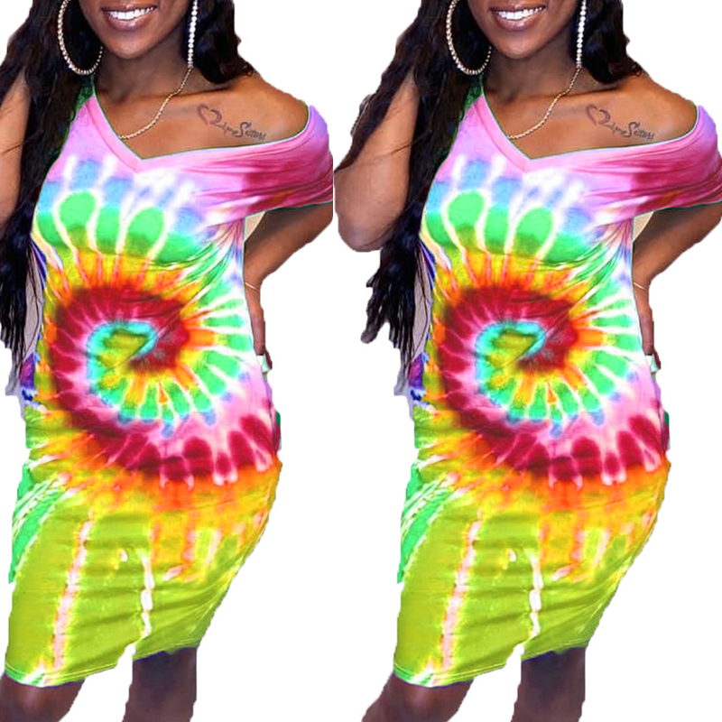 

lovely Casual Tie-dye Yellow Knee Length Dress