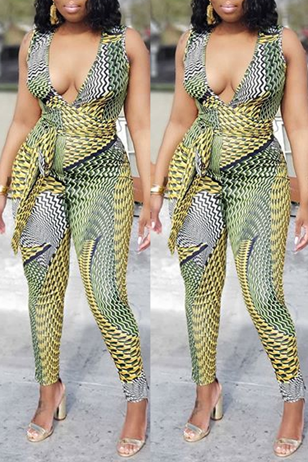 

lovely Stylish Print Green Plus Size One-piece Jumpsuit