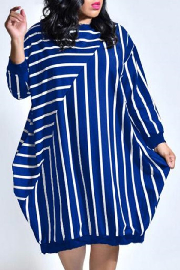 

lovely Leisure O Neck Striped Blue Knee Length Dress, Blue stripe