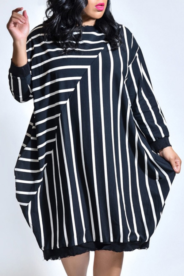 lovely Leisure O Neck Striped Black Knee Length Dress