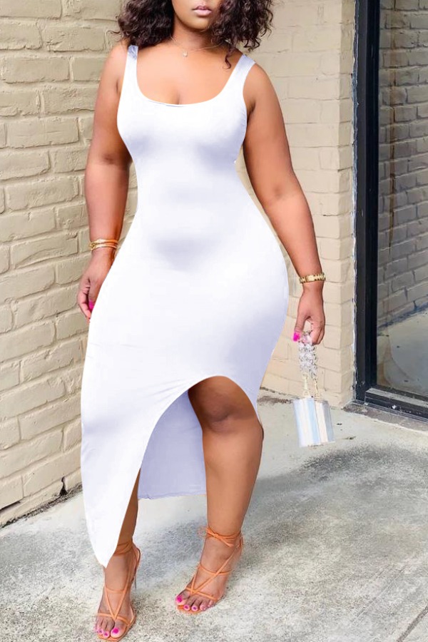 lovely Sexy Asymmetrical White Ankle Length Dress