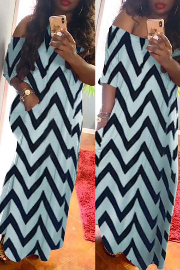 

lovely Chic Print Baby Blue Maxi Dress