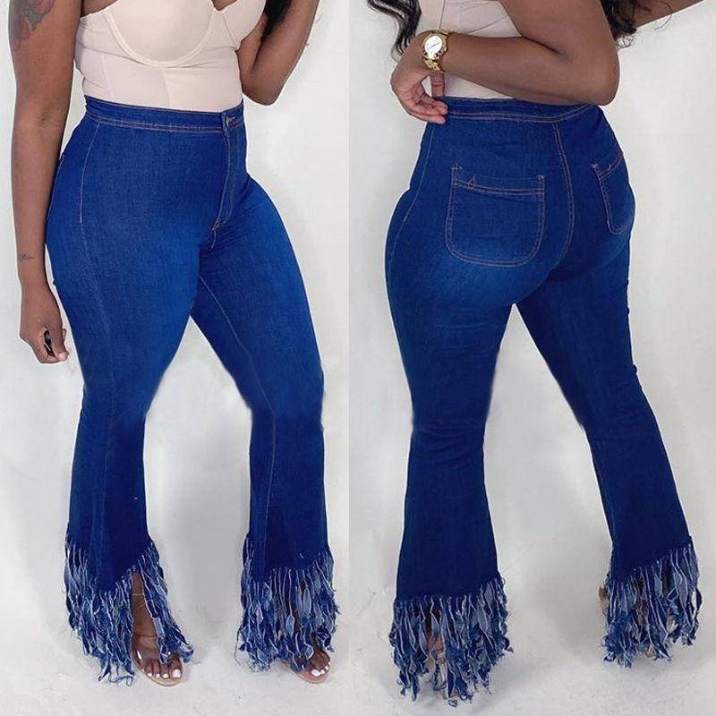

Lovely Trendy Tassel Design Deep Blue Jeans