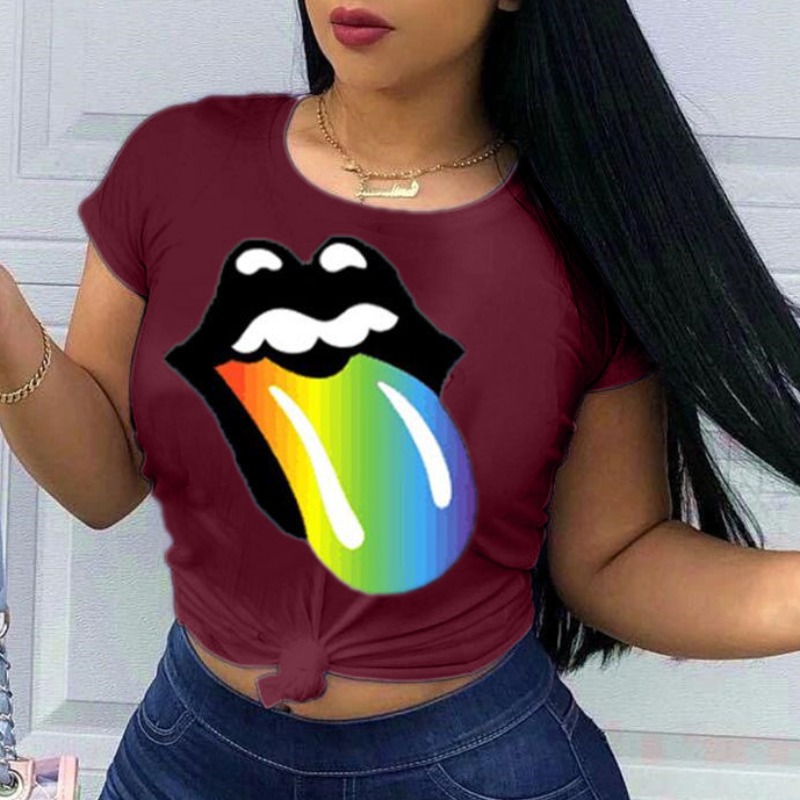 

lovely Leisure Lip Print Red Plus Size T-shirt