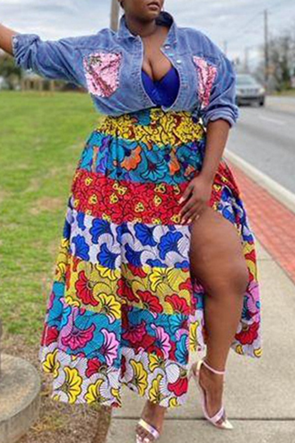 

lovely Casual Print Multicolor Ankle Length Plus Size Dress, Multi