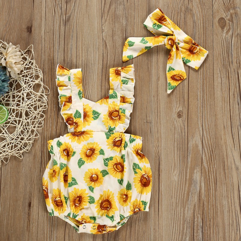 

lovely Sweet Floral Print Yellow Girl One-piece Romper