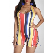 Lovely Sexy Striped Multicolor One-piece Romper