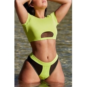 Lovely Patchwork Green Two-piece Swimsuit