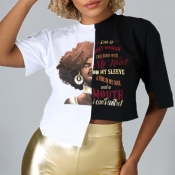 Lovely Leisure O Neck Patchwork Black T-shirt