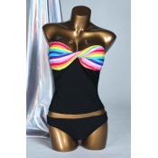 Lovely Patchwork Black Two-piece Swimsuit