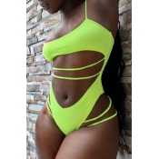 Lovely Cut-Out Green One-piece Swimsuit