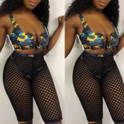 Lovely Print Blue Two-piece Swimsuit(Three-piece)