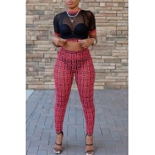 Lovely Leisure See-through Red Two-piece Pants Set