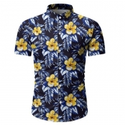 Lovely Bohemian Floral Print Blue Shirt