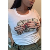 Lovely Stylish Print White Plus Size T-shirt