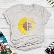 Lovely Casual O Neck Print Grey T-shirt
