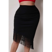 Lovely Trendy Tassel Design Black Skirt