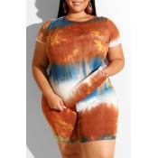 Lovely Trendy Tie-dye Orange Plus Size Two-piece S