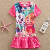 Lovely Casual Print Pink Girl Mid Calf Dress