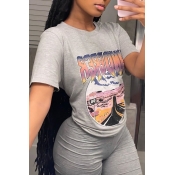 LW Casual Print Grey Two-piece Shorts Set