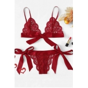 Lovely Sexy Lace See-through Red Bra Sets